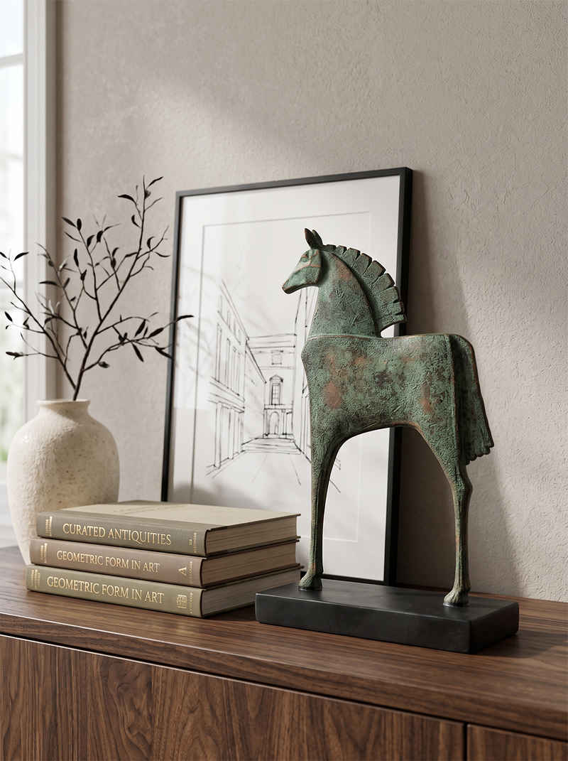 8.5x4x14" Horse Sculpture On Stand - Green/Bronze