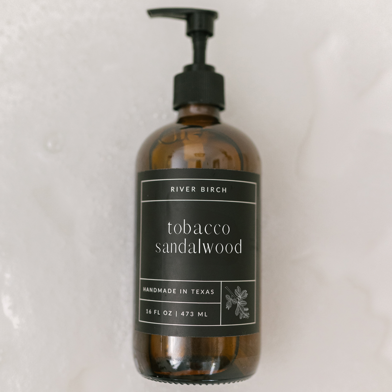 Tobacco Sandalwood -16oz Amber Glass Soap-Handmade-Hand Wash