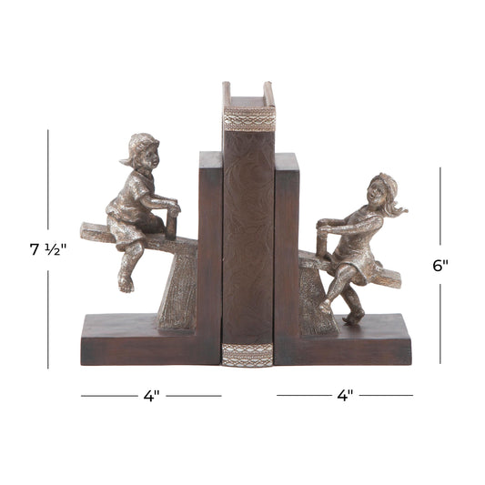 A-64717: POLYSTONE BOY & GIRL BOOKEND PAIR 4"W, 8"H