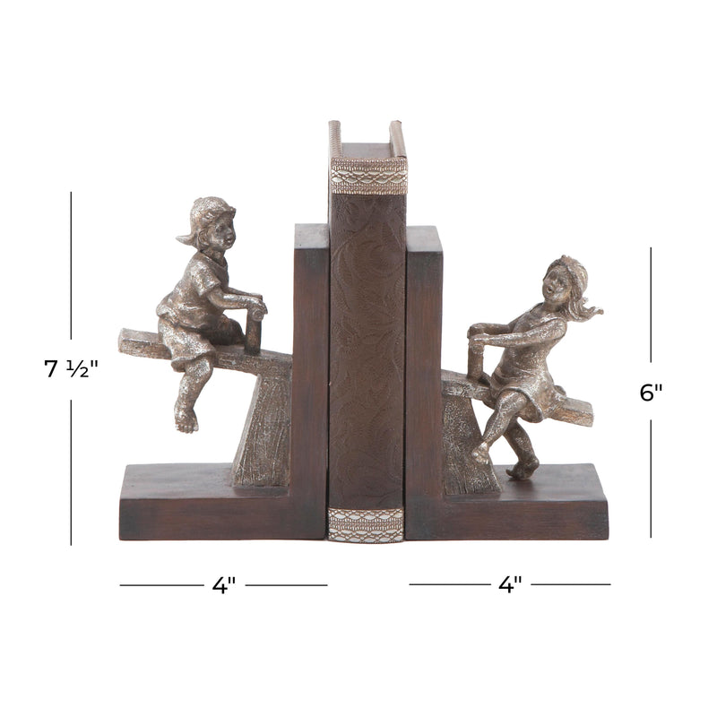 A-64717: POLYSTONE BOY & GIRL BOOKEND PAIR 4"W, 8"H