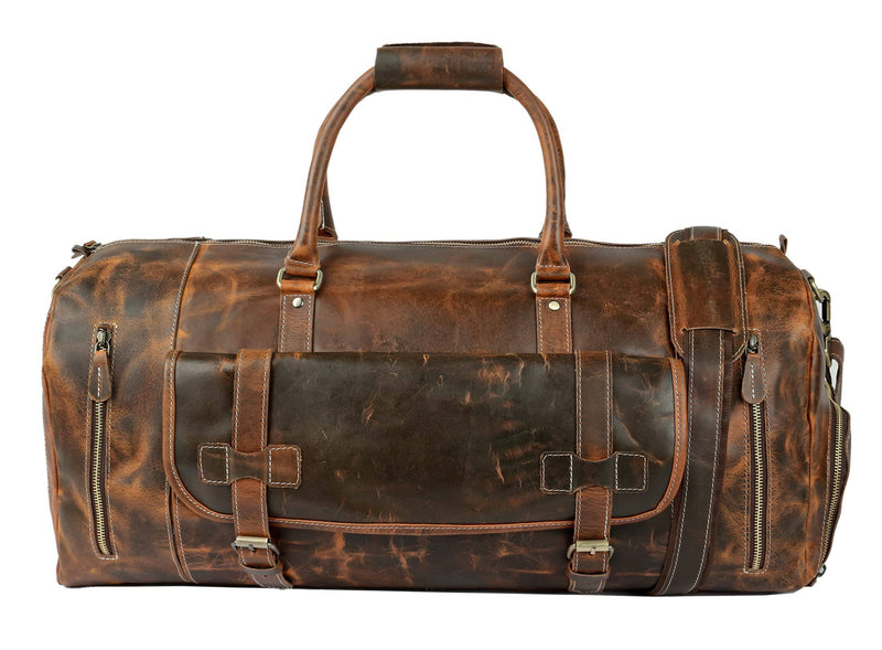 Tuzech Large leather Travel Bag Duffel bag Gym sports flight cabin bag Leather Holdall Overnight Weekend Large luggage bag