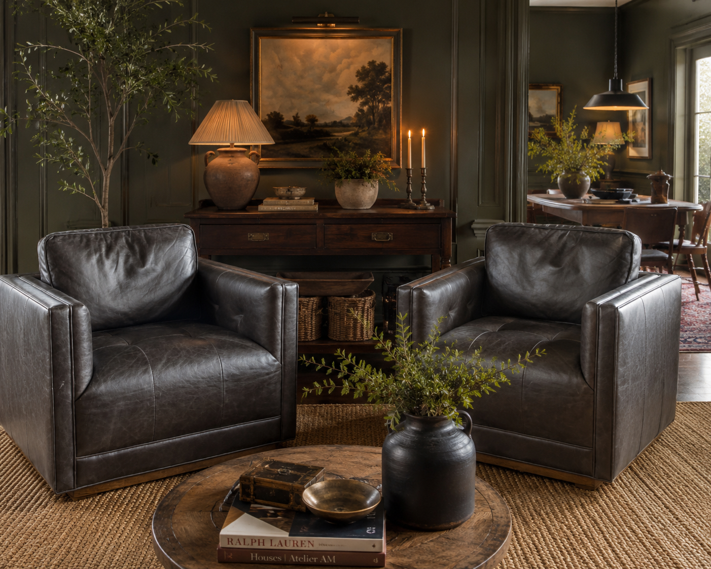 Fourhands Black Leather Swivel Chair