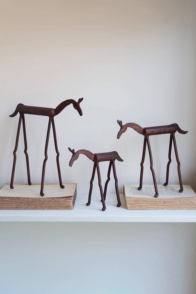 SET OF THREE FORGED-IRON HORSES