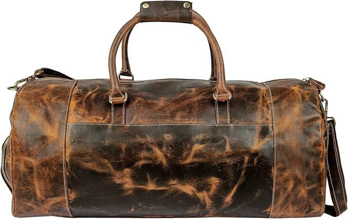 Tuzech Large leather Travel Bag Duffel bag Gym sports flight cabin bag Leather Holdall Overnight Weekend Large luggage bag
