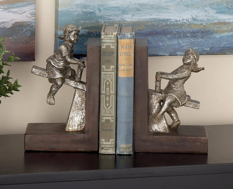 A-64717: POLYSTONE BOY & GIRL BOOKEND PAIR 4"W, 8"H