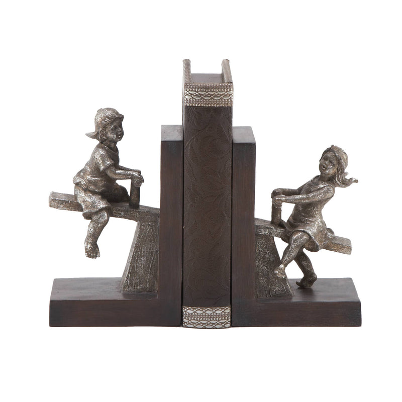 A-64717: POLYSTONE BOY & GIRL BOOKEND PAIR 4"W, 8"H