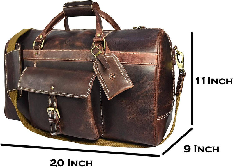 Tuzech Large Duffel Luggage leather Travel Bag Duffel bag Gym Bag Airplane cabin Approved Carry On Overnight Leather Weekender Mens Duffle Bag For Men and Women 20 Inch
