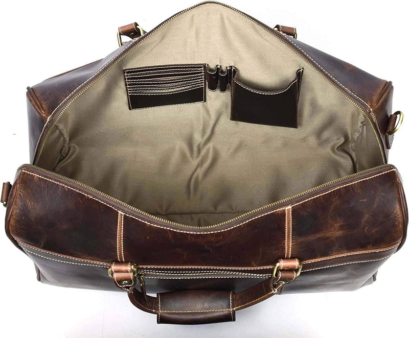 Tuzech Large Duffel Luggage leather Travel Bag Duffel bag Gym Bag Airplane cabin Approved Carry On Overnight Leather Weekender Mens Duffle Bag For Men and Women 20 Inch