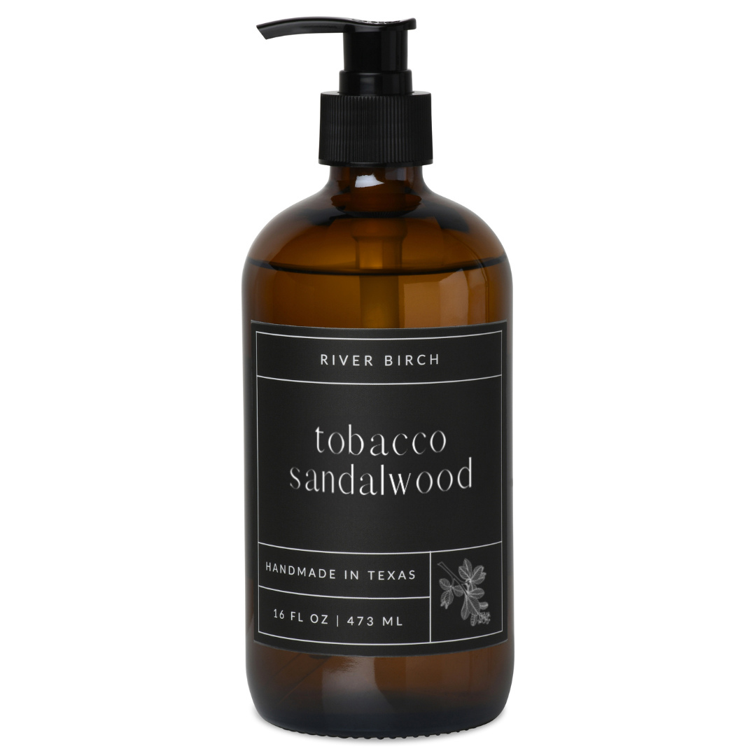 Tobacco Sandalwood -16oz Amber Glass Soap-Handmade-Hand Wash