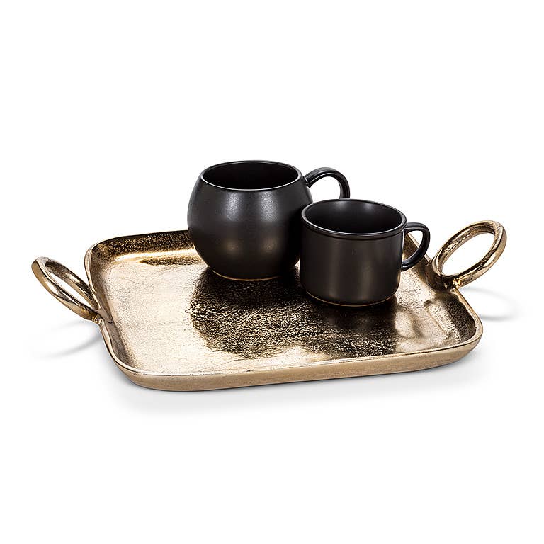 Large Ring Handle Tray-Gold-12"Sq-3134