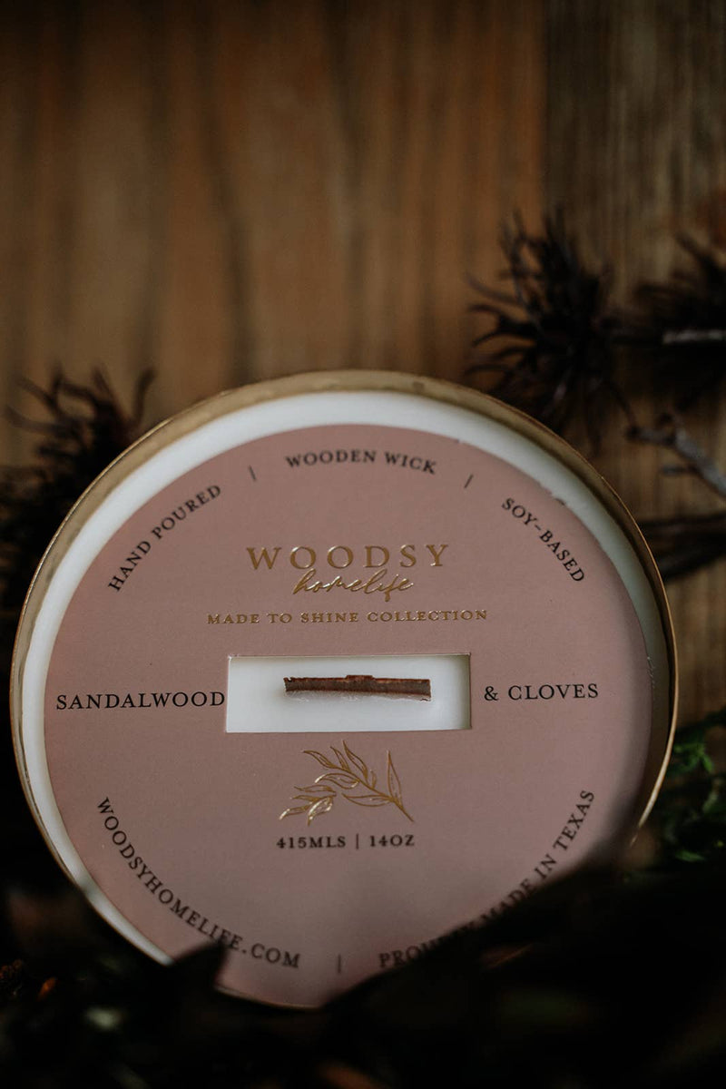 Sandalwood & Cloves-Solid Brass 14oz Pure Soy Candle