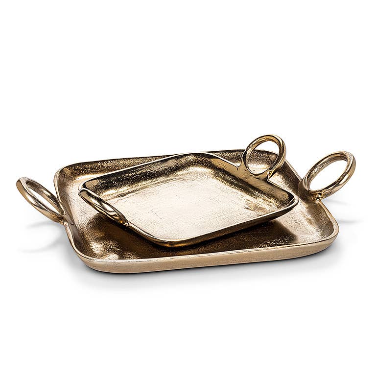 Large Ring Handle Tray-Gold-12"Sq-3134