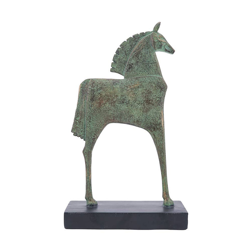 8.5x4x14" Horse Sculpture On Stand - Green/Bronze