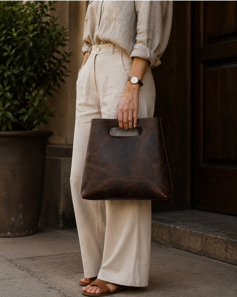 Minimalist Handmade Handbag | Full Grain Leather Grocery Bag
