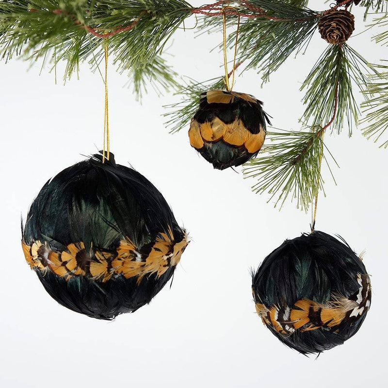 Natural Bronze Feather Ornament 3" Ball Natural