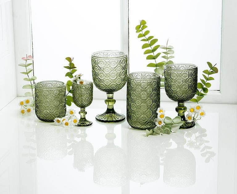 Daisy White Wine Glass-Olive-5.5"H(10oz)
