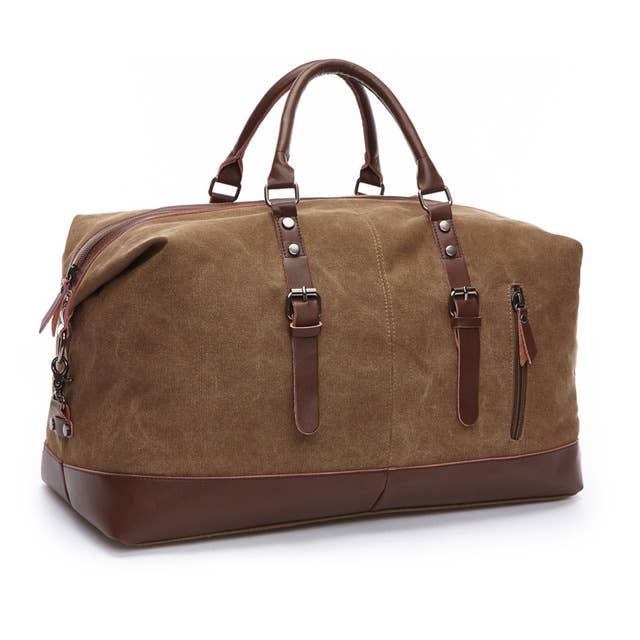 Tuzech Vintage Waxed Canvas Leather Duffel Weekender Bag
