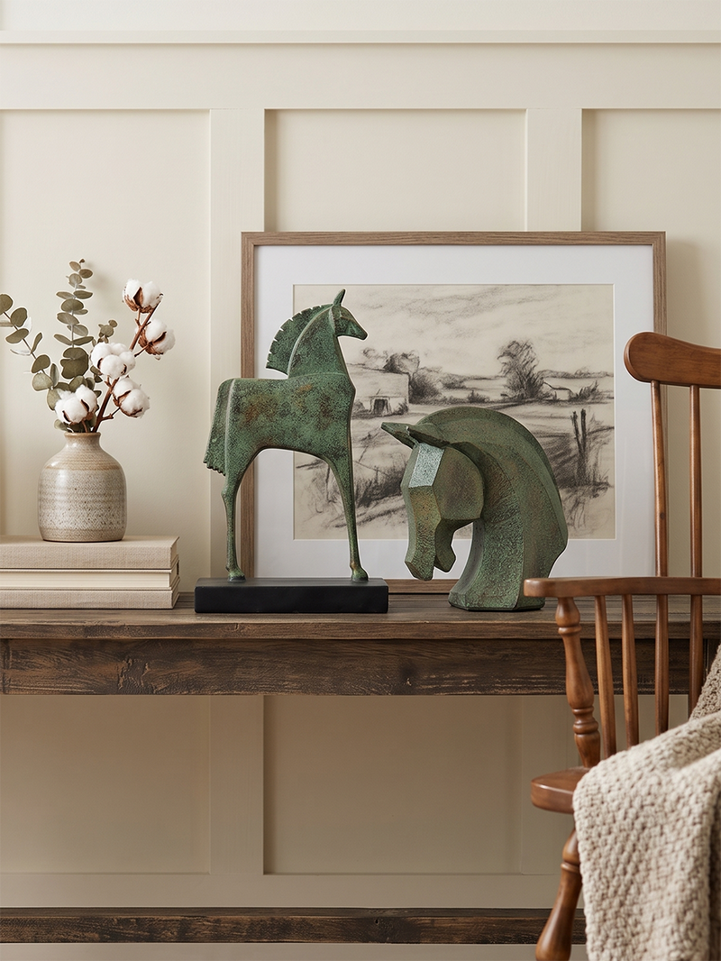 8.5x4x14" Horse Sculpture On Stand - Green/Bronze