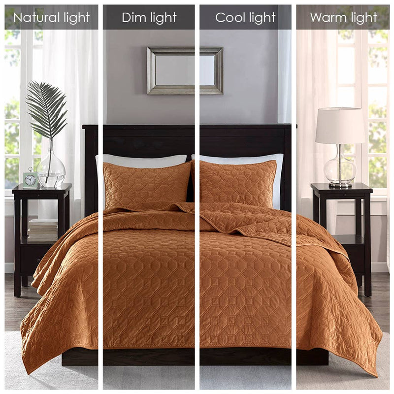 Velvet 3-Piece Quilt Set, Rust Orange