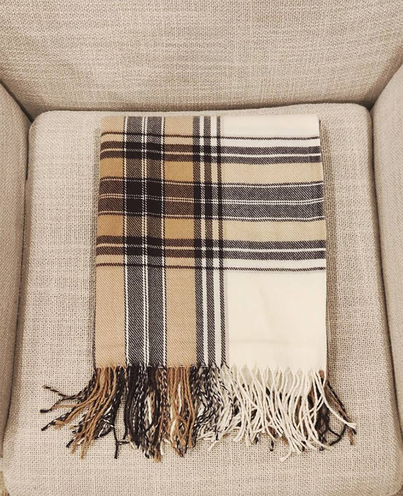 Brown Classic Plaid Tassel Trim 50x60 Inch Throw Blanket