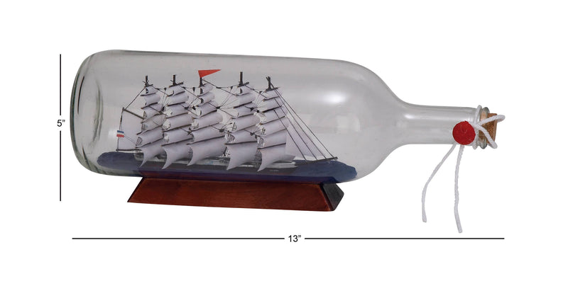 A-71642: GLASS SHIP IN A BOTTLE 13"W, 5"H