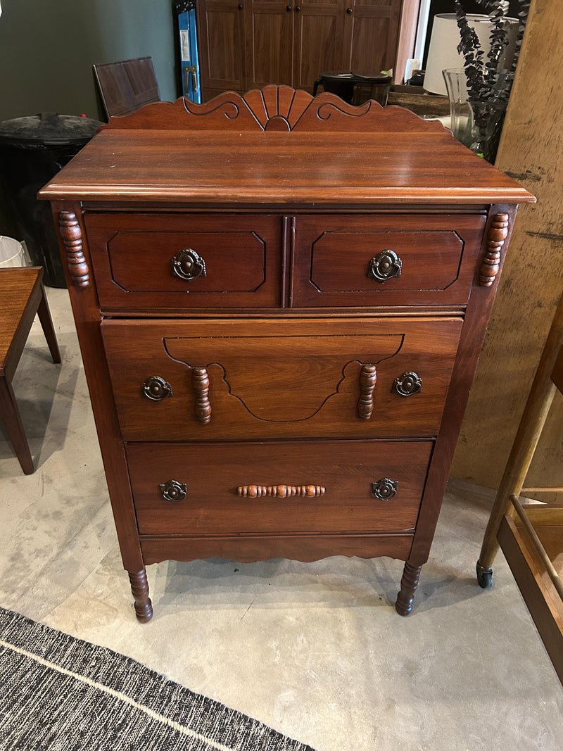 Vintage Solid Wood Chest with Carved Details