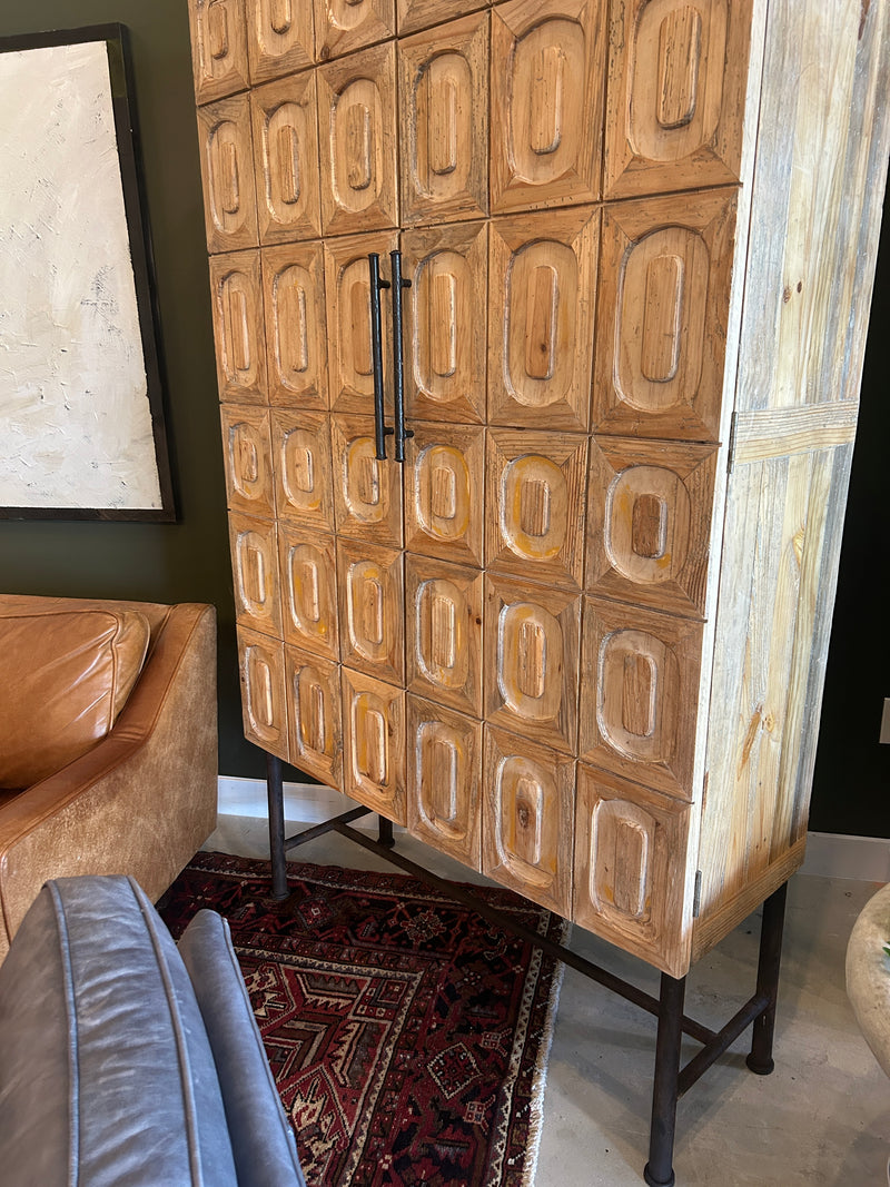 Salvaged Wood, Hand Carved Bar Hutch