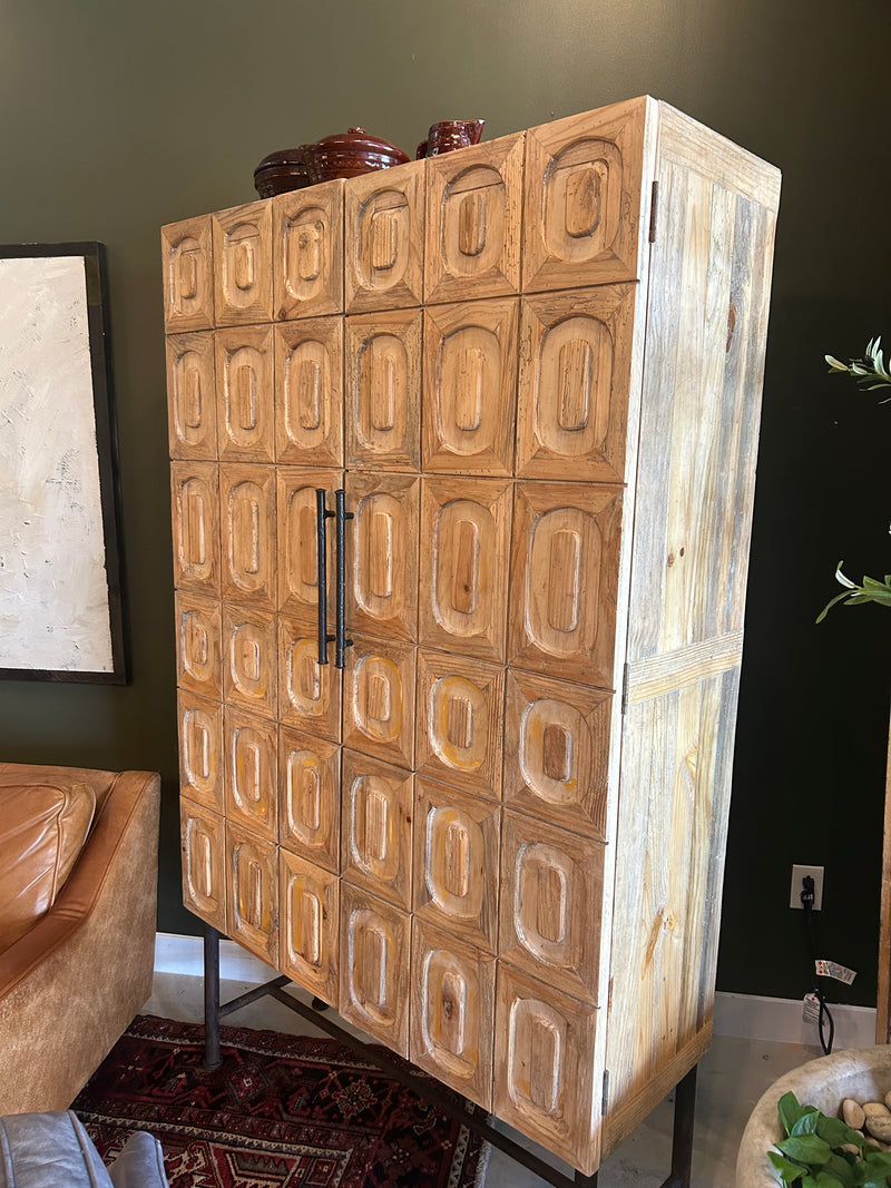 Salvaged Wood, Hand Carved Bar Hutch
