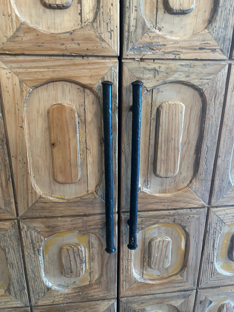 Salvaged Wood, Hand Carved Bar Hutch