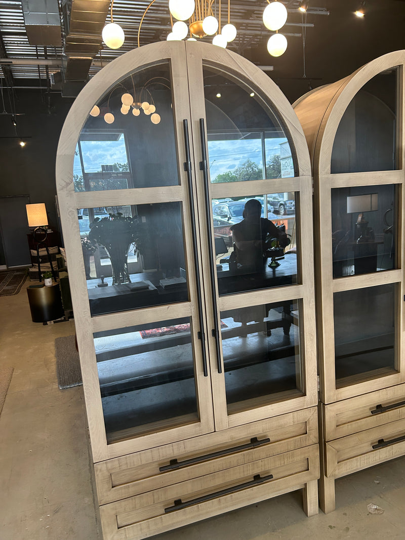 Arched Glass Door Hutch: Blonde Wood