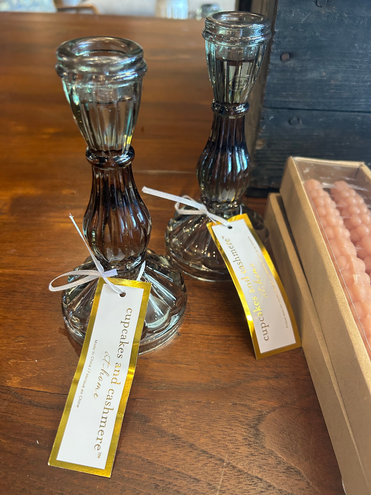Candle Stick Holders Green Glass
