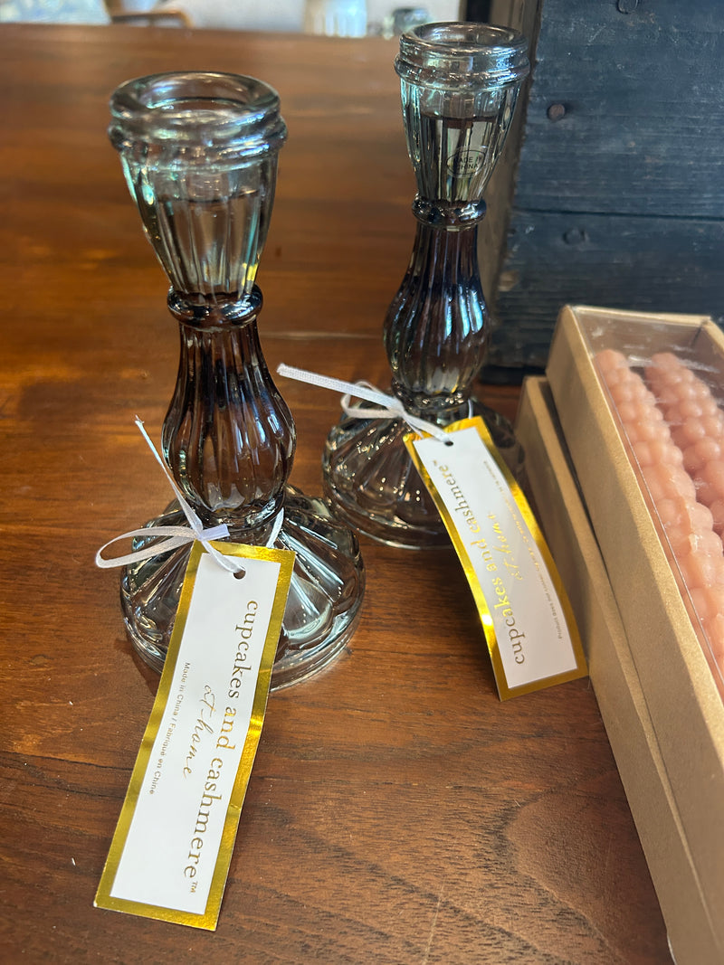 Candle Stick Holders Green Glass