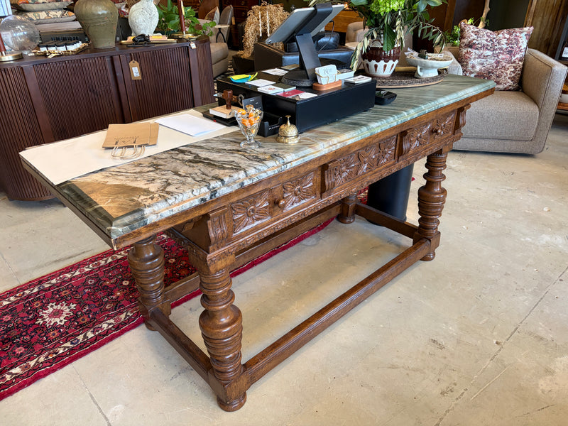 Antique Carved Wood Console with Marble Top