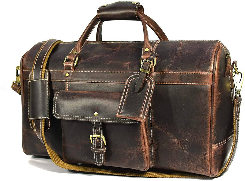 Tuzech Large Duffel Luggage leather Travel Bag Duffel bag Gym Bag Airplane cabin Approved Carry On Overnight Leather Weekender Mens Duffle Bag For Men and Women 20 Inch