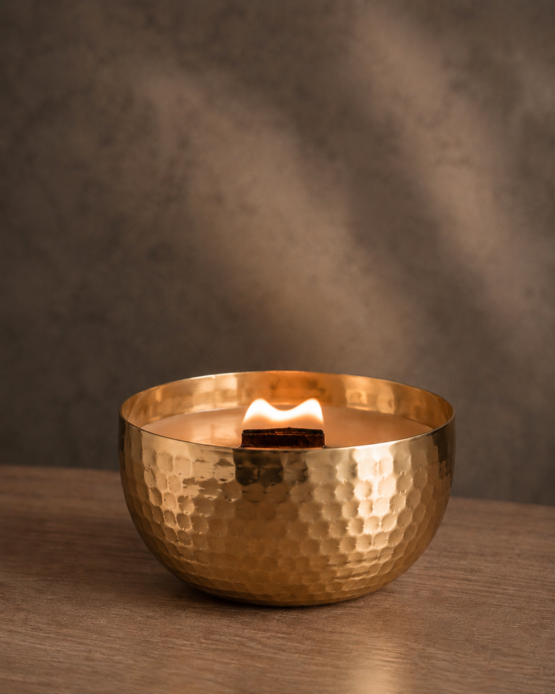 Leather & Bergamot  l  Solid Brass 14oz Pure Soy Candle
