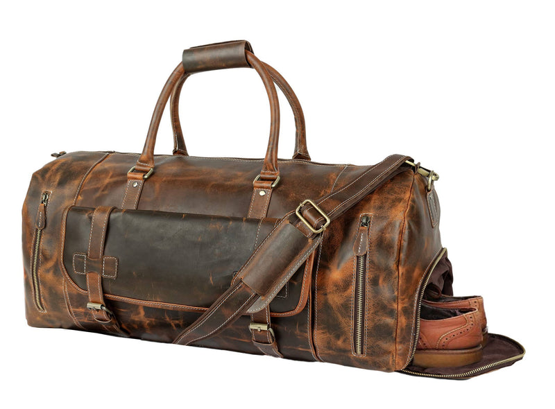 Tuzech Large leather Travel Bag Duffel bag Gym sports flight cabin bag Leather Holdall Overnight Weekend Large luggage bag