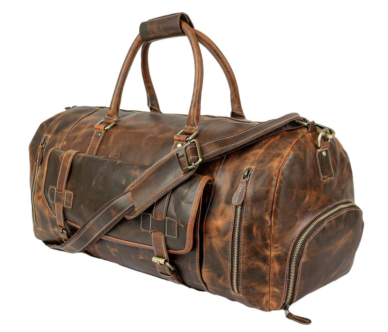 Tuzech Large leather Travel Bag Duffel bag Gym sports flight cabin bag Leather Holdall Overnight Weekend Large luggage bag