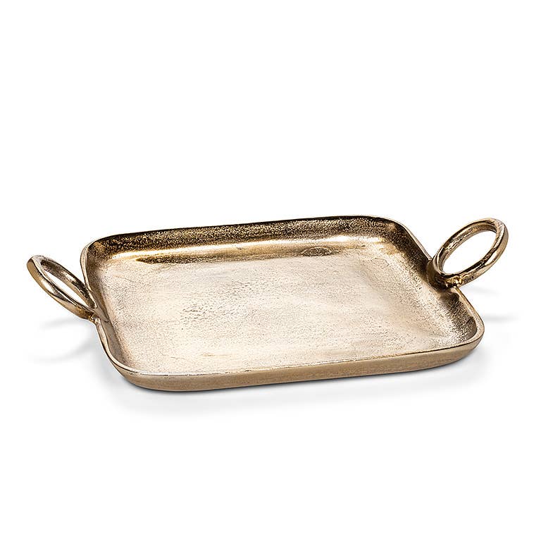 Large Ring Handle Tray-Gold-12"Sq-3134