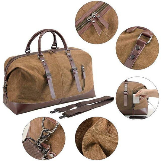 Tuzech Vintage Waxed Canvas Leather Duffel Weekender Bag