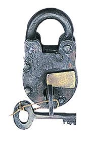 A-01102: METAL BRASS LOCK & KEYS 2"W, 3"H