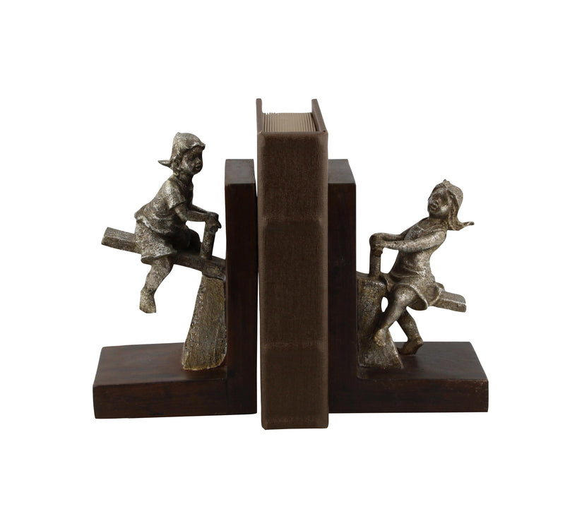 A-64717: POLYSTONE BOY & GIRL BOOKEND PAIR 4"W, 8"H