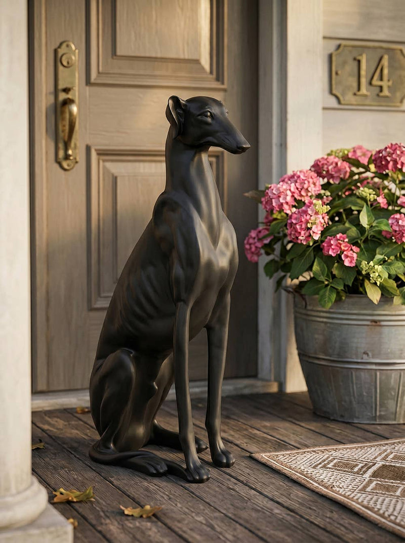 8x14x28.5" Sit Greyhound Statue - Black
