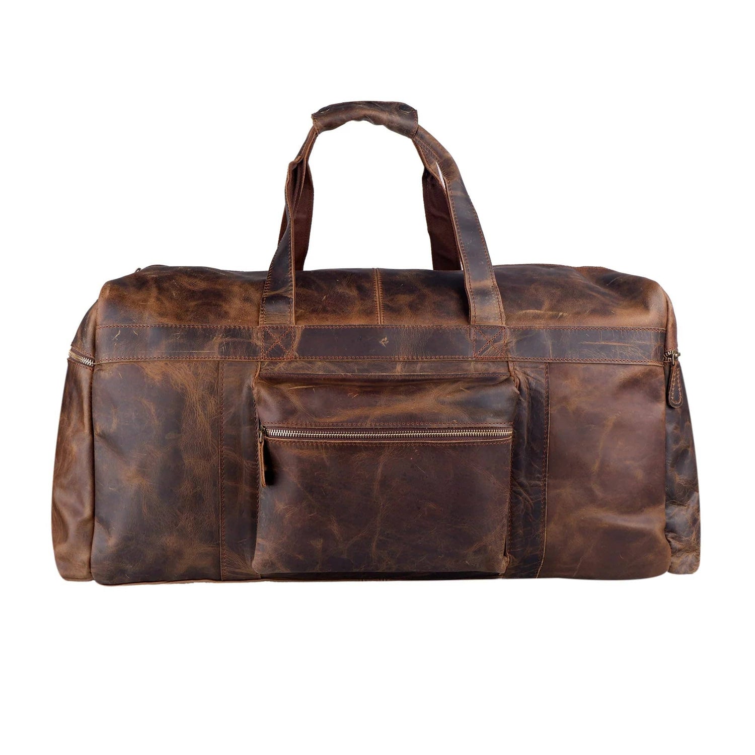 Tuzech Classic Vintage Leather men's Travel Duffle luggage bag,Professional Bag Gym Sports Soft Shell Overnight Weekend Brown Color (24 Inches Duffle)