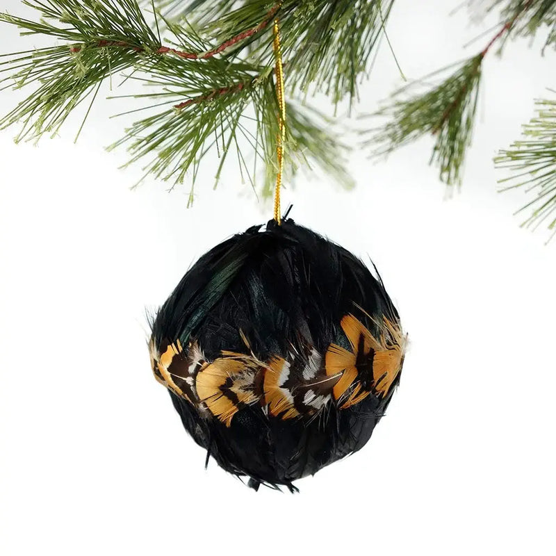 Natural Bronze Feather Ornament 3" Ball Natural