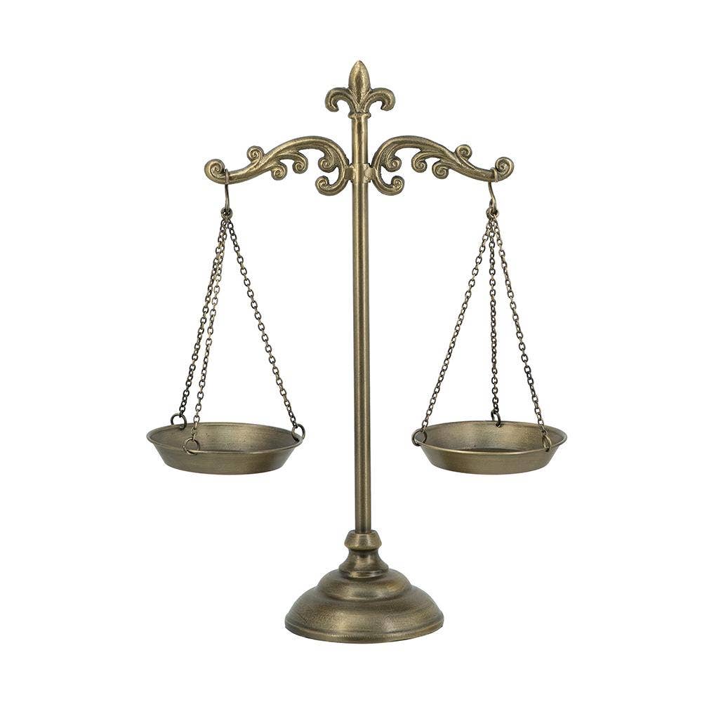 14x5x17.5" Bronze Iron Balance Scales w/ Ornate Scrollwork