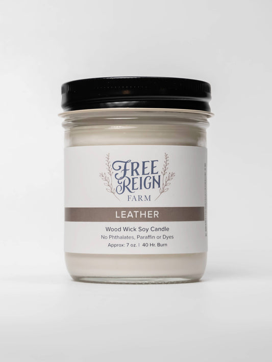 Leather: Wood Wick Soy Candle