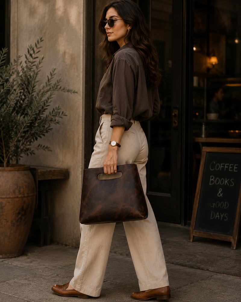 Minimalist Handmade Handbag | Full Grain Leather Grocery Bag